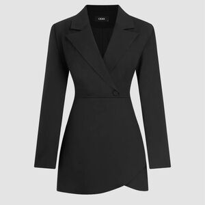 Collar solid blazer black mini dress with slit BRAND NEW